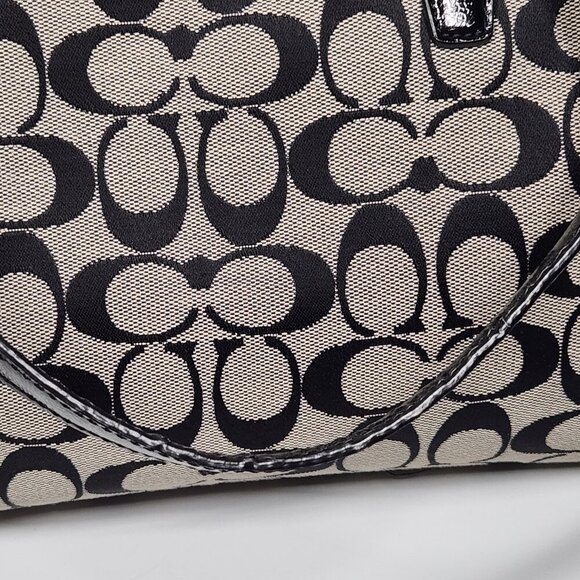 Coach Jacquard Pattern Shoulder Handbag Black/Gray Canvas - Picture 13 of 16